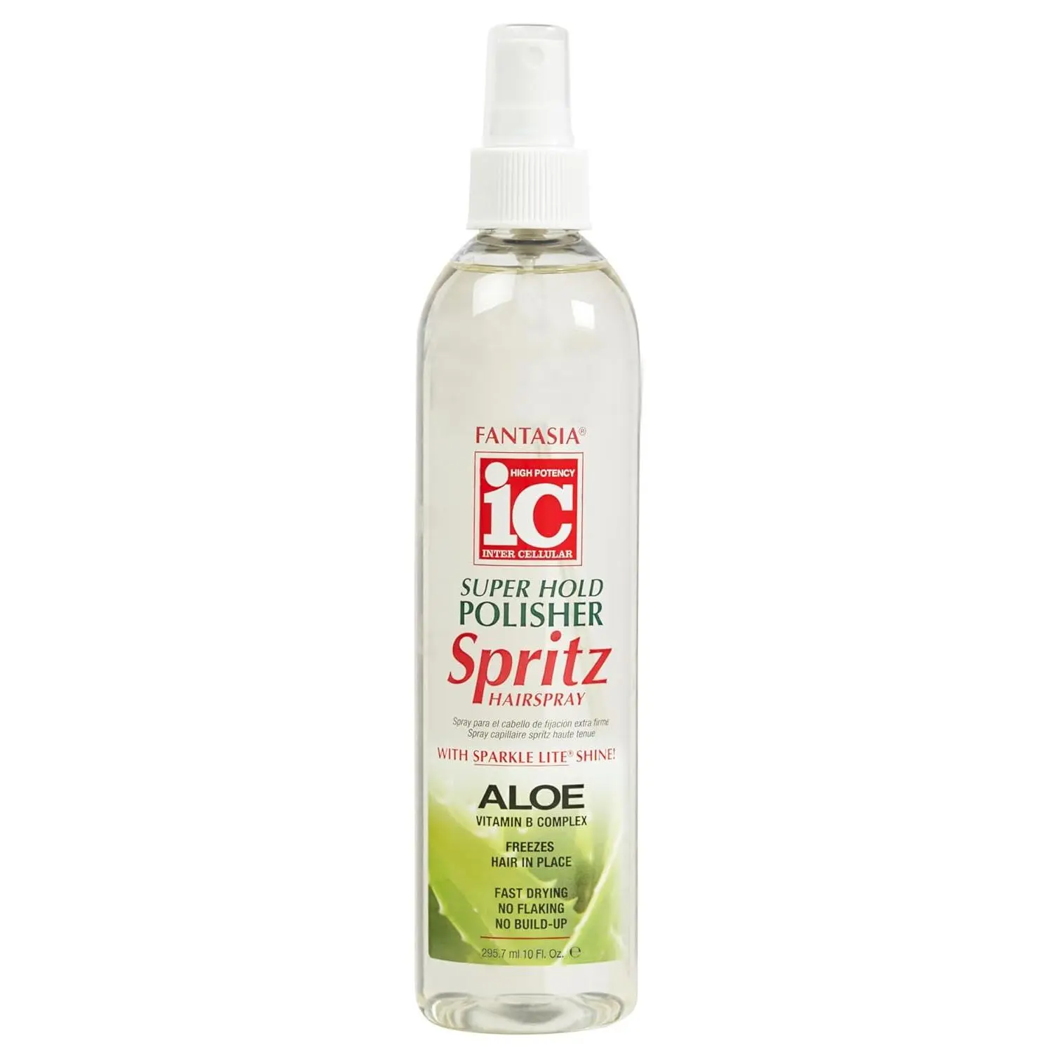 Fantasia IC Super Hold Polisher Spritz Hair Spray, Shine Enhancing & Frizz Control with Vitamin B Complex, Alcohol-Based & Non-Aerosol to Freeze Styles, 10 oz, Bottle, Adults, Freezes Styles, Normal, Fragranced, Single Item