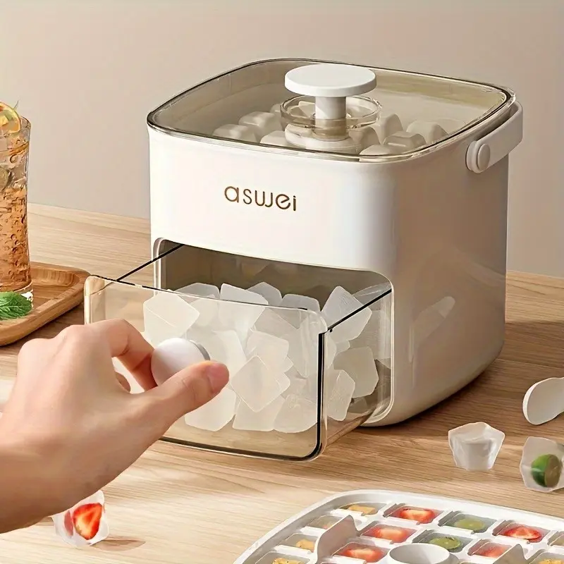 Push-to-release ice cube mold,Food-Safe Ice Form Tray with Press Lid, Freezer Storage Container for Whiskey & Cocktail Drinks,Essential Kitchen Tool