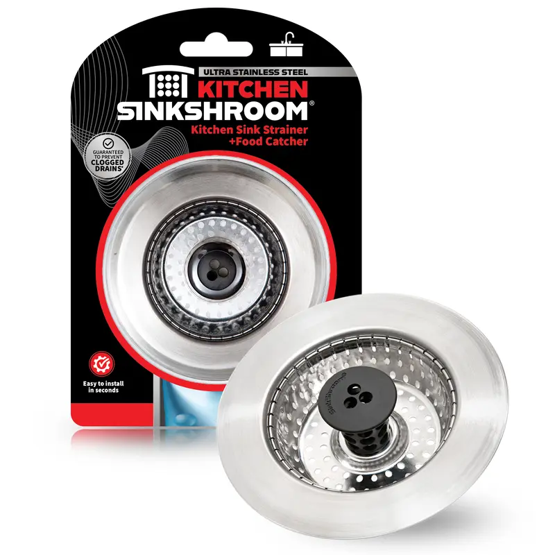 Kitchen SinkShroom Revolutionary Clog-Free Stainless Steel Sink Strainer, Chrome Gray - Kitchen Sink drain strainer