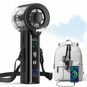 Hangfan Foldable Mist Fan with LED Light, Portable Handheld Cooling Fan, Rechargeable Mini Fan, Power Bank Travel Fan for Beach, Camping & Summer