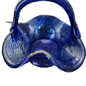 Antique Blue Cobalt Glass Fan Basket