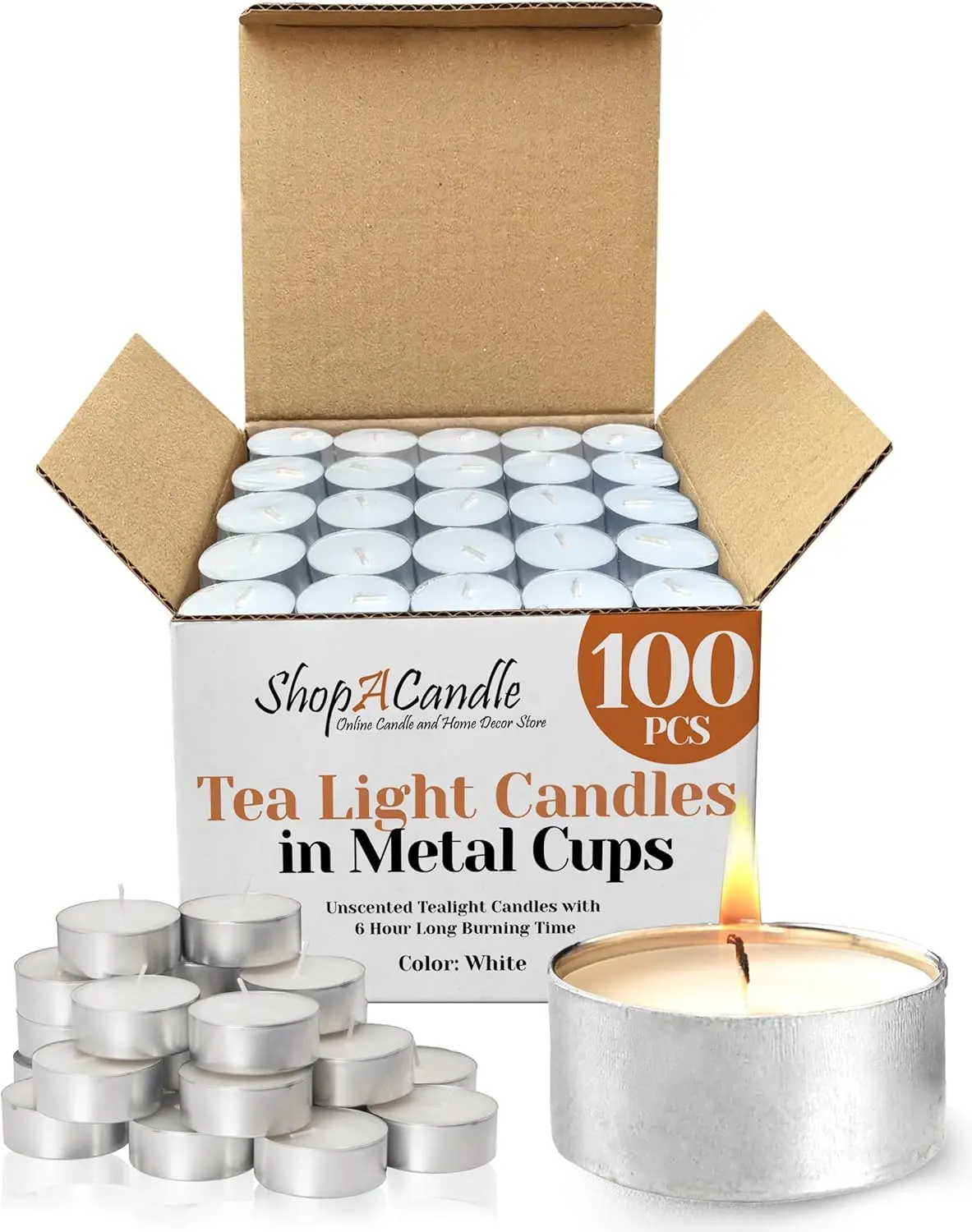 100 Pack Tealight Candles in Metal Cups - Clean White Unscented with 6 Hour Long  Time - Votive Candles Bulk for Romantic Dinner, Weddings,  & Hotels by