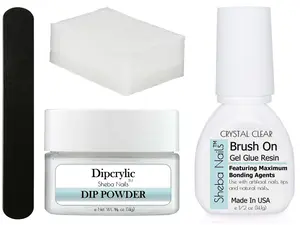 SHEBA NAILS Dip Emergency Repair Kit - Brush On Dip Base, Clear Dip Powder, Buffer and File - Perfect Fix For Fast Repairs - Great For Natural Nails - DIY Purse Emergency Nail Kit