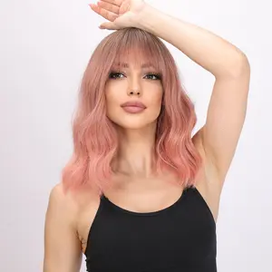 【Rowan】 Bob Curly Wig - Pink and Ombre Gradient - 14 Inch | SM032 | Popinrow