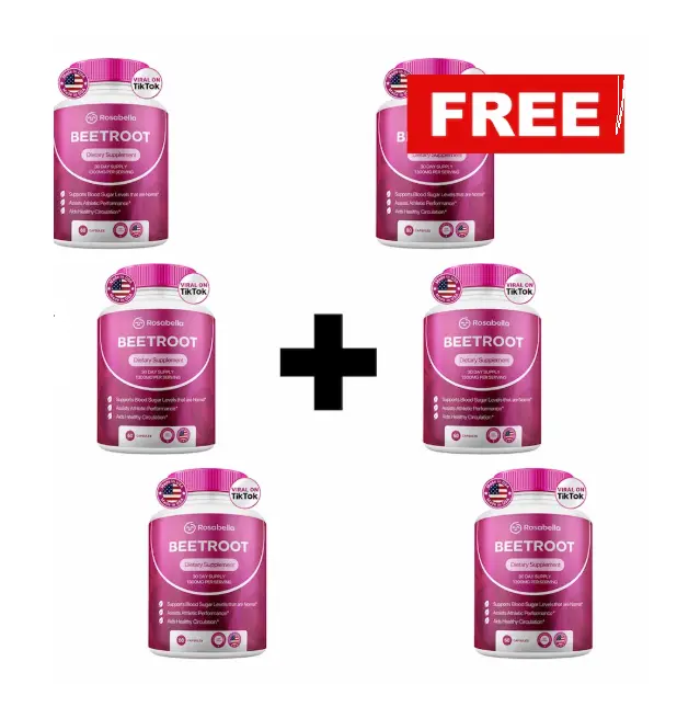 6 Pack Rosabella Organic Beet Root Capsules - 1300mg Beet Root Powder Aids Healthy Circulation & Vitality, Non-GMO, Beet Root Supplement - 60 Capsules, 30-Day Supply