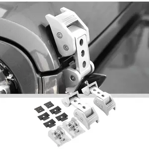 Aluminum Stainless Steel Hood Latches Clamp with Lock Kit for Jeep Wrangler JK/JKU 2007-2017, JL/JLU 2018-2025, Gladiator JT 2020-2025, and 4xe – White