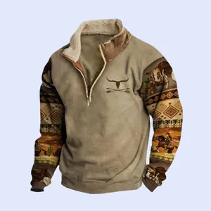 Western Style Sherpa Collar Sweatshirt - Unique Cowboy Prints!