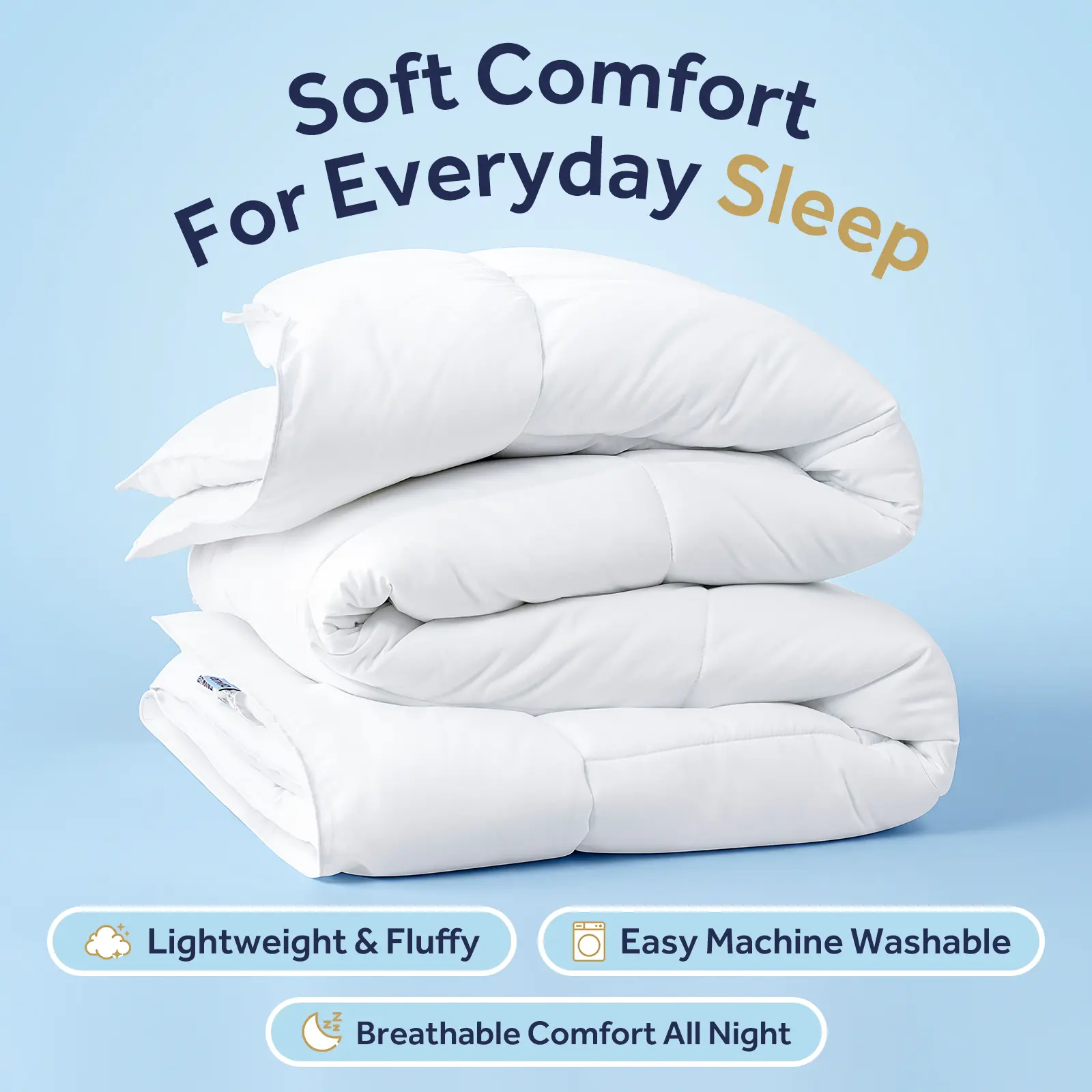【Stock Up 】Emonia Queen Size Duvet Insert - Soft Fluffy Marshmallow Fill, Lightweight Hypoallergenic All-Season Cooling Breathable Duvet, Quilted Machine-Washable Bed Cover with Corner Loops, Luxury Look Dark Blue 4 Seasons Bedding for Adults