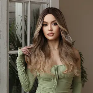 Synthetic Blend Full Machine Wig - Long Length, Full Volume, Defined Curls, Curly Light Brown with Icy Blonde Highlights, Natural Parting, Soft Bouncy Movement, High Durability