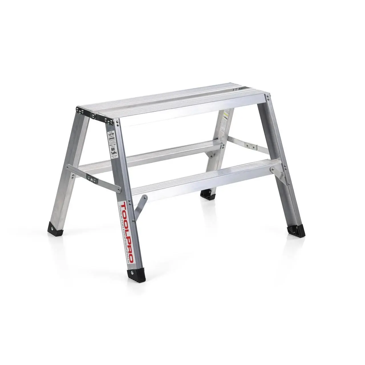 TOOLPRO 2 ft. Aluminum Flat-Top Sawhorse Ladder - Collapsible Aluminum Step Ladder with Flat-Top Stability