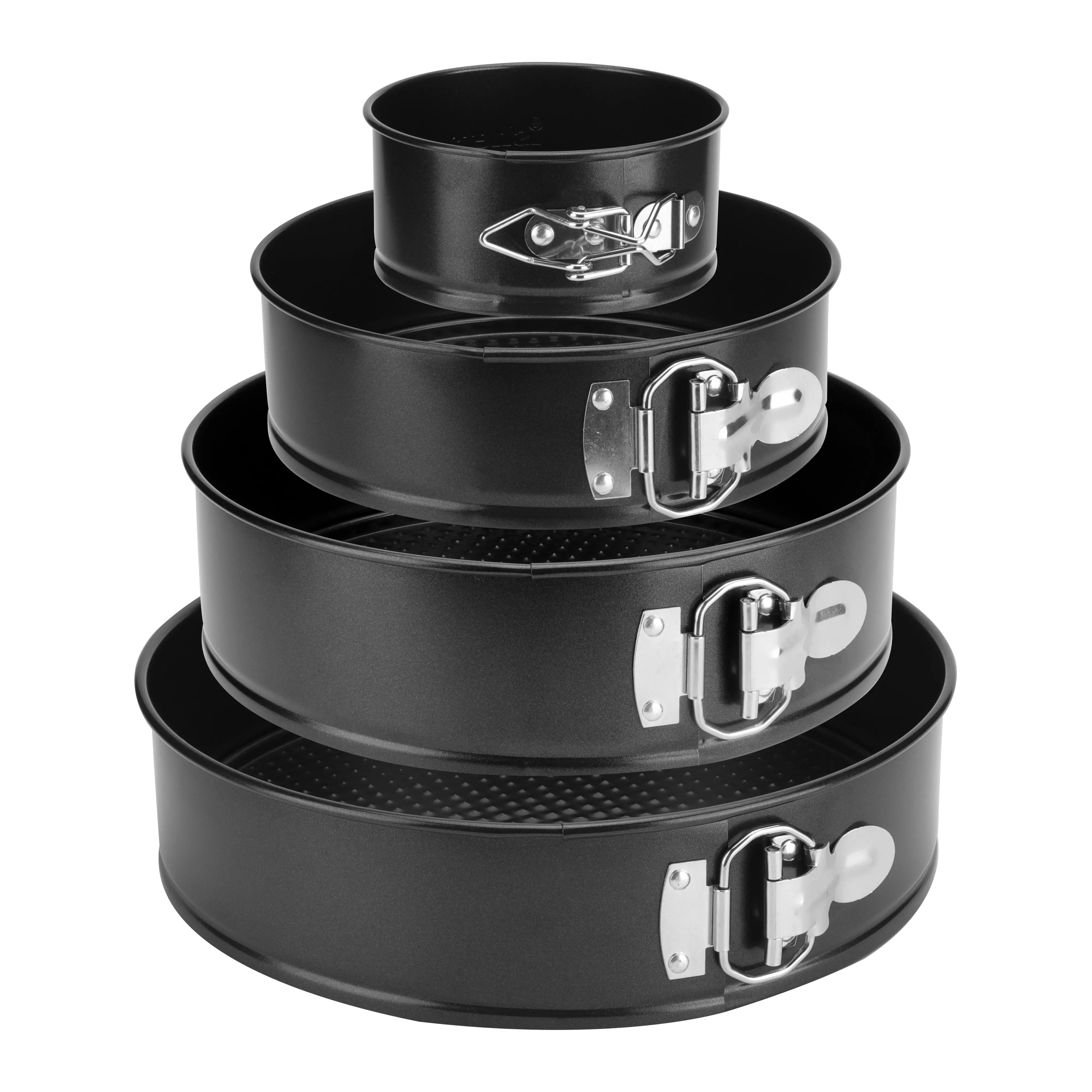 isheTao Springform Pan Set of 4, 4/7/9/10inch Cake Pan, Non-Stick Leak-Proof with Removable Bottom, Cheesecake Pan for Baking, Black Round Cake Pans Baked