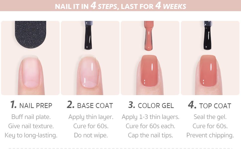 GAOY Milky Pink Jelly Nude Gel Nail Polish Set, 6 Transparent Colors Sheer White Soak Off UV Light Cure Gel Polish Kit for Salon and Nail Art DIY at Home