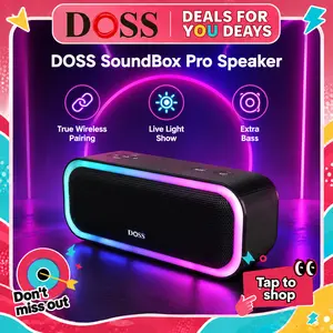 DOSS SoundBox Pro Portable Bluetooth Speaker - 20W Stereo Speakers, Active Loud Bass, IPX6 Waterproof, TWS, Multi-Color Beat-Sync Lights, Protected Charging Button, Rechargeable, Cable-Included, for Party Use, Father's Day Gift