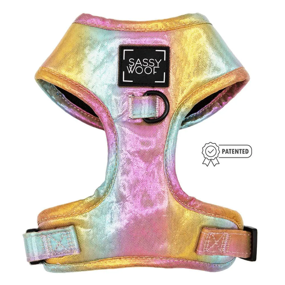 SASSY WOOF The Night Life Disco Print Reflective Multi-Size Dog Harness, Adjustable Neoprene Mesh Design with Growth Plan Compatibility & 2 D-Rings, Two D-Rings