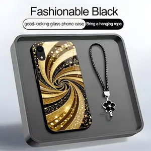 Luxury Liquid Gold Swirl Glitter Fluid Art Aesthetic Phone Case with Lanyard for iPhone XR–975