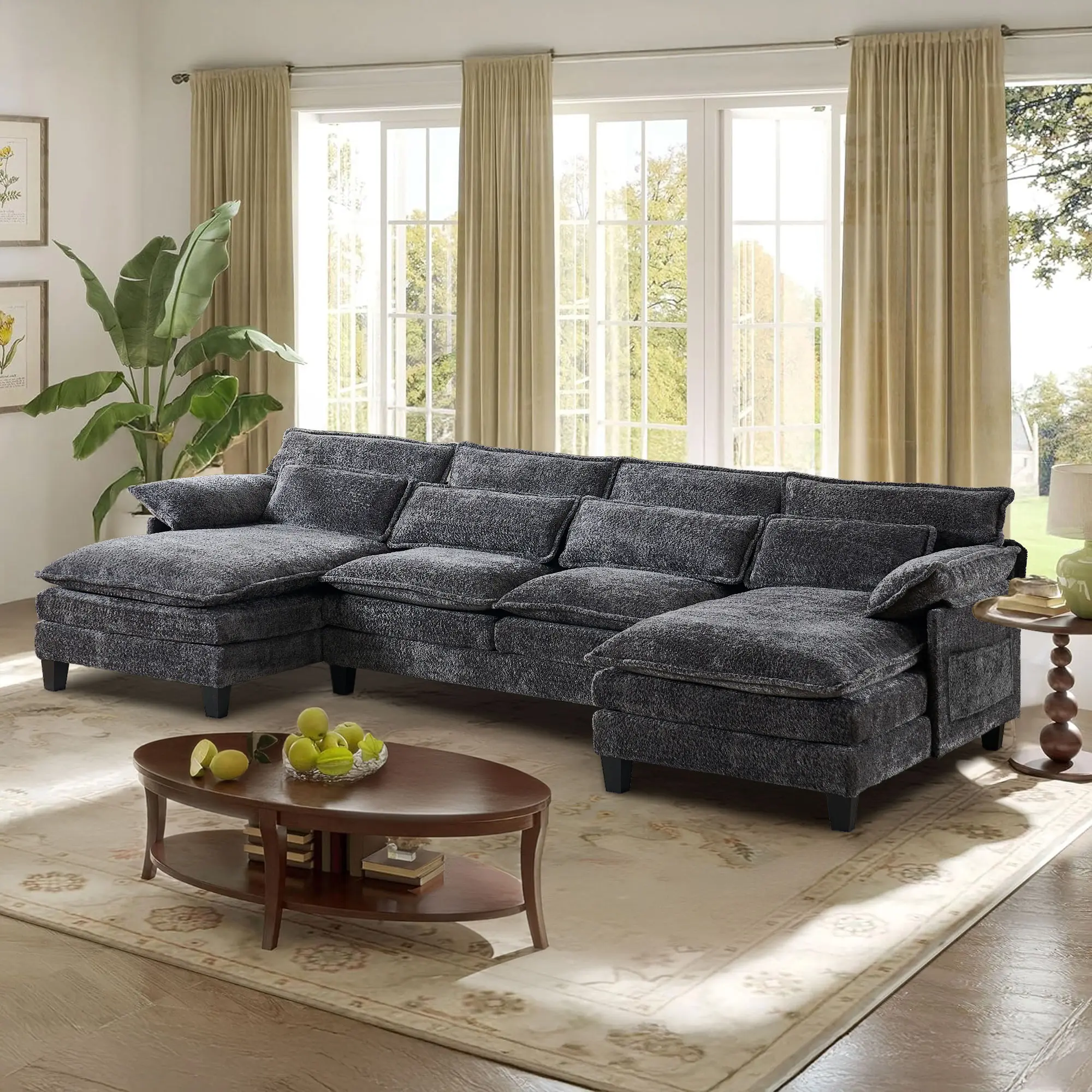 JONPONY 109" Modular Sectional Sofa,Boucle Couch Set,U-Shaped Sleeper Sofa for Living Room