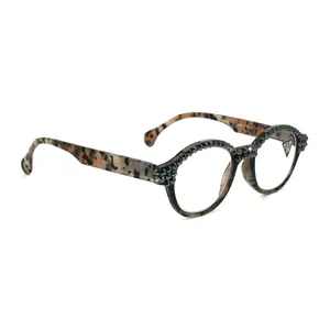 Malinalli, (Bling) Women Reading Glasses W  (Hematite) Genuine European Crystals (Black, Tortoise Brown) Round Circle. NY Fifth Avenue