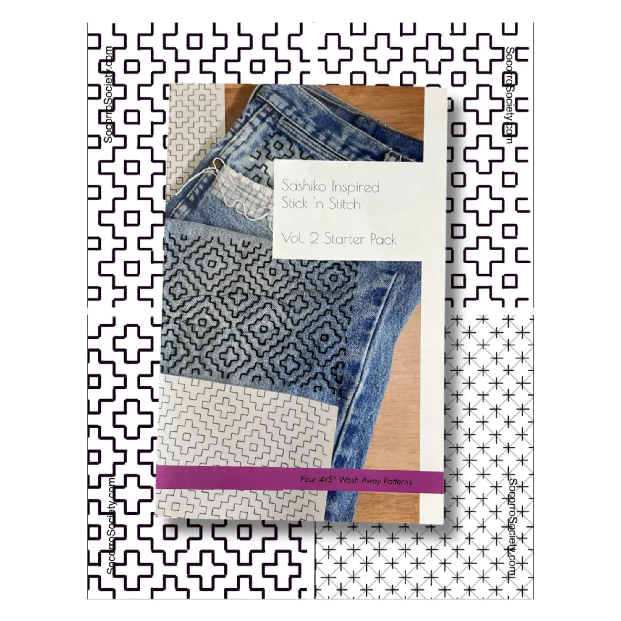 Socorro Society Sashiko Inspired Mending Stick and Stitch Patterns- Vol 2