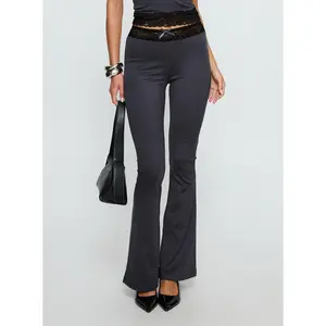 Georganna Lace Trim Flare Pant Charcoal