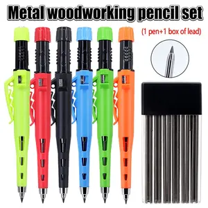 2.8mm Woodworking Pencil (54mm Long Pen Tip, Durable), 1 Pen+1 Box of Lead, for Deep Hole Marking, Office Stationery & Engineering Drawings, Ideal for Carpenters, Construction Workers & Architects