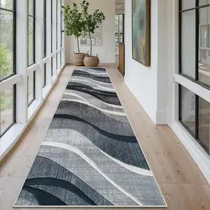 Abstract Wave Pattern Kitchen Runner Rug, 1 Count Non-slip Soft Floor Mat, Decorative Carpet for Home Living Room Bedroom Kitchen