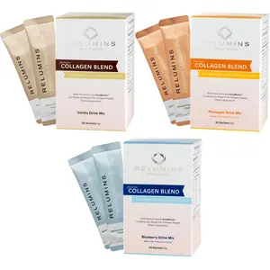 Relumins Premium Collagen Powder Drink Mix - Vanilla, Pineapple and Blueberry Flavor x 100 Sachets