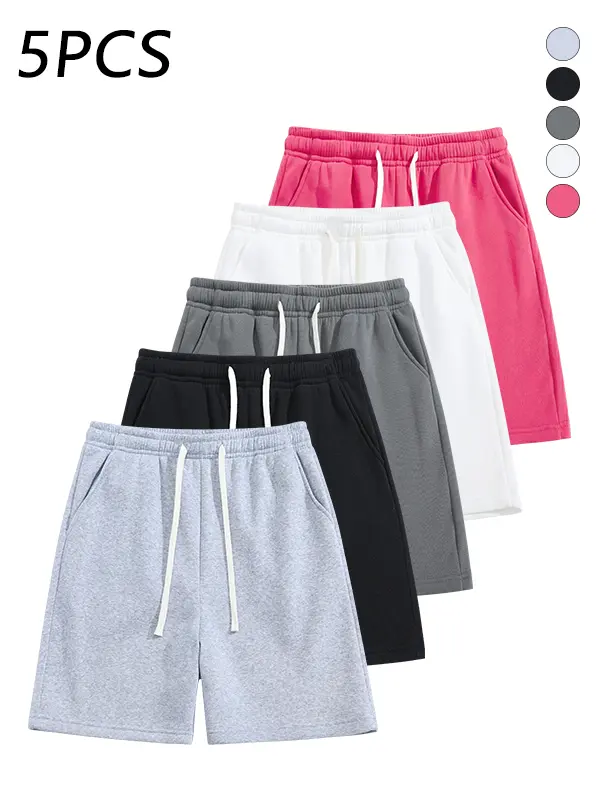 5-Pack Men’s Sports Casual Shorts, Drawstring Elastic Waistband, Loose Straight Fit, Skin-Friendly Breathable Fabric, Everyday Sport