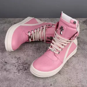 Outdoor Shoes Brand Men's & Women's Casual High Top Quality Geobasket Leather Ankle Boot Black Thick-sole Flat Zip Trainer Footwear