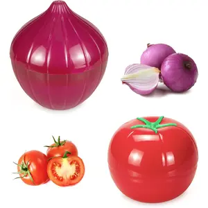 Vegetable and Fruit Storage Containers for Refrigerator Tomato and Onion Storage Food Storage Containers with Lids Pack of 2 Red Onion & Tomato Design Maintains Freshness