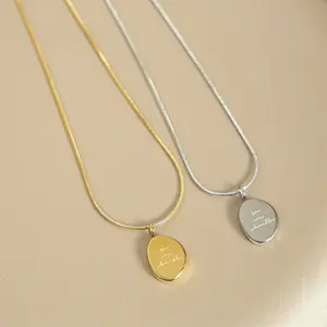 Custom irregular oval pendant necklace, personalized engraved custom message necklace for women, customized gift for friends and family