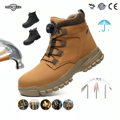 SAFETREK Indestructible Steel Toe Work Boots,Men's Anti-Puncture, Waterproof, Slip-Resistant High-Top Shoes with Breathable Upper for Construction & Outdoor Work