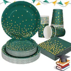 Green and  Party Decorations, 200 count  Green Plates and Napkins Party Supplies, Birthday Plates for Fathers Day Graduation Decorations