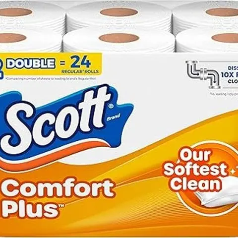 Scott ComfortPlus Toilet Paper, 12 Double Rolls, 231 Sheets per Roll, Septic-Safe, 1-Ply Toilet Tissue 12 Count