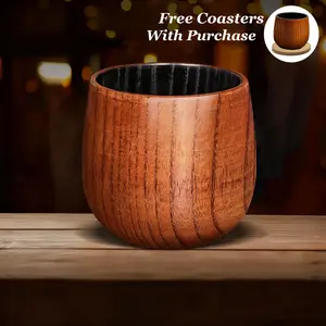 2026 [Buy 1 Get 1 Free] Wooden Whiskey and Bourbon Tumbler Glass Charred or Uncharred Old Fashioned Drinkware Premium Handcrafted Wooden Glassware Stylish Bourbon Gift for Men Trending Barware Unique Whiskey Lover Gift Home Bar Decor Special Occasion