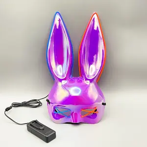 Sexy LED Light-Up Rabbit Mask, Halloween Costume Accessory, Party Photo Booth Prop, Includes Launcher, No Batteries Included
