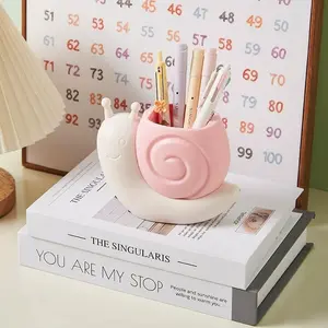 Cute Snail Shaped Pen Container Desk Decoration Multi-functional Pen Pencil Holder Desktop Organizer Makeup Storage Box Office Home Art Supplies Lovely Gift Pink