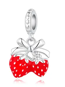 Silver Color Copper Charm Pendant, Cute Fruit Pattern, Zircon Embedded, Perfect Gift for Friends, All-Season Accessory