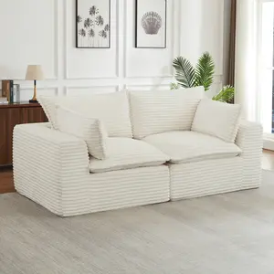 Loveseat Sofa,Cloud Boneless Couches,Modular Sectional Cloud Couch,Comfy Corduroy Loveseat Boneless Couches with Deep Seat,Modern Upholstered 2 Seater Sofa with Ottoman for Living Room (White, Loveseat)