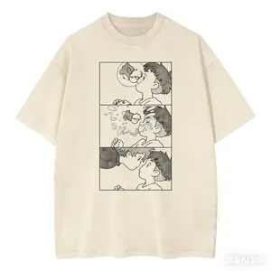 Studio Ghibli Ponyo on the Cliff by the Sea Manga Panel Graphic Oversized T-Shirt, Vintage Anime Sosuke & Ponyo Print Tee, Casual Streetwear Short Sleeve Top for Men Women