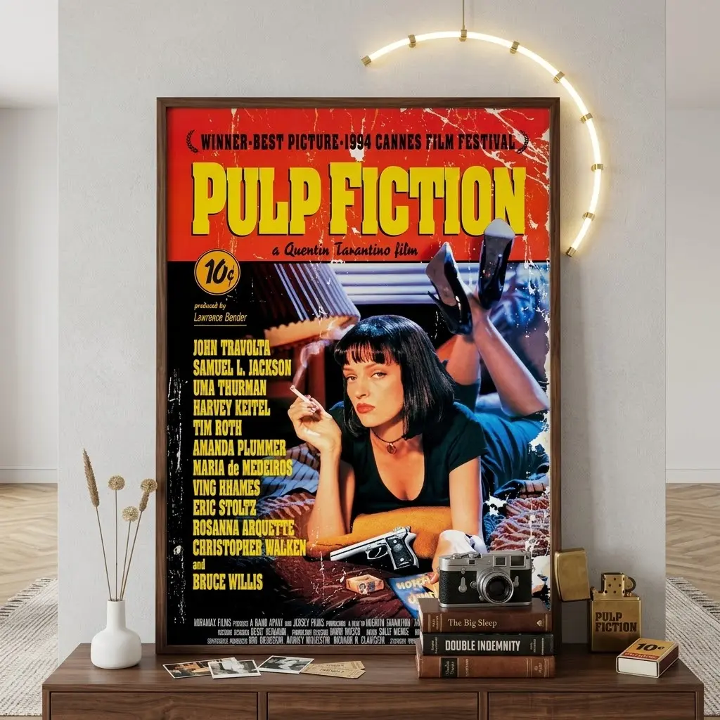 Pulp Fiction Movie Poster No Frame, Retro Crime Film Wall Art, Vintage Cinema Print, Classic Movie Room Decor, Film Lover Gift Artwork