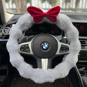 Cute Bowknot Plush Car Steering Wheel Cover Winter Warm Fluffy Wheel Protector for Women Soft Furry Auto Interior Decoration Trendy Car Accessories Stylish Christmas Car Decor Perfect Winter Gift for Girlfriend Heig Multifunct Light Tan Leather Seat Cover