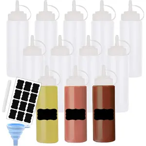 Squeeze Bottle Condiment Squeeze Bottles Plastic ketchup Squeeze Squirt bottle For Sauce, BBQ, Dressing, Paint, Workshop, Pancake Art Dispenser 12 pack 8 OZ
