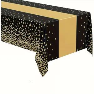 2D Flat Party Tablecloth 1pc, Gold or Gold Center Print, Round Dot Table Runner, No Power Required, Zs