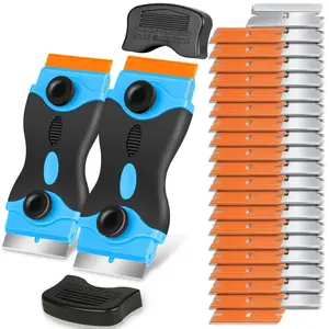 Double-edged scraper with 20 blades for removing labels, stickers, decals, and automotive window film vinyl (blue).