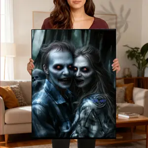 Customized Zombie-Themed Dark Gothic Retro Art Photos Red Eyes Sharp Teeth Exaggerated Expressions Super Cool Looks Framed Canvas Paintings for Bedroom Living Room Decorations Personalized Printing Ready-to-Hang Design Ideal Gift for All Seasons
