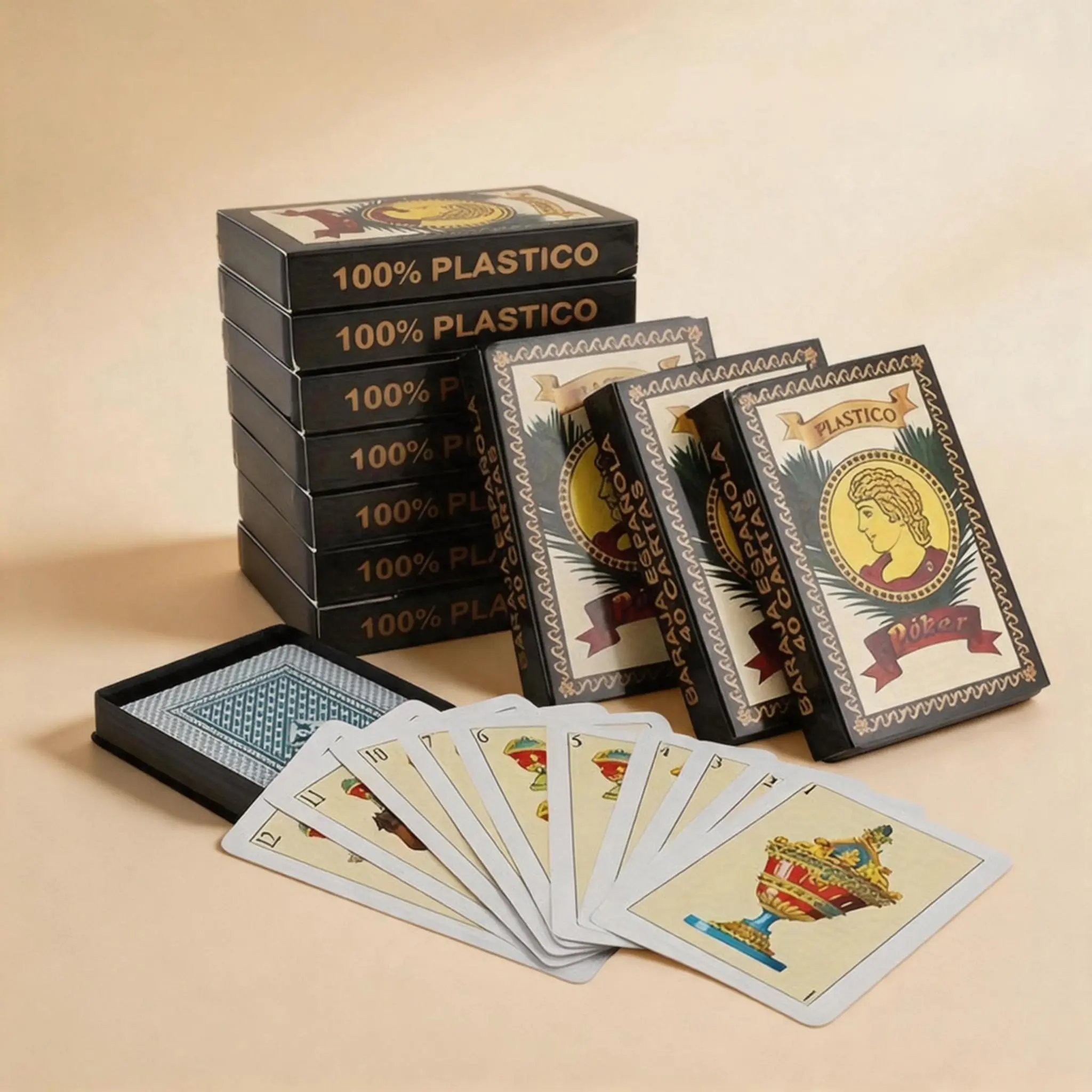 Durable Plastic 40-Sheet Spanish Playing Cards Deck with Storage Box, Party Card Game for Puerto Rican & Mexican Brisca, Ideal for Classic Game Nights