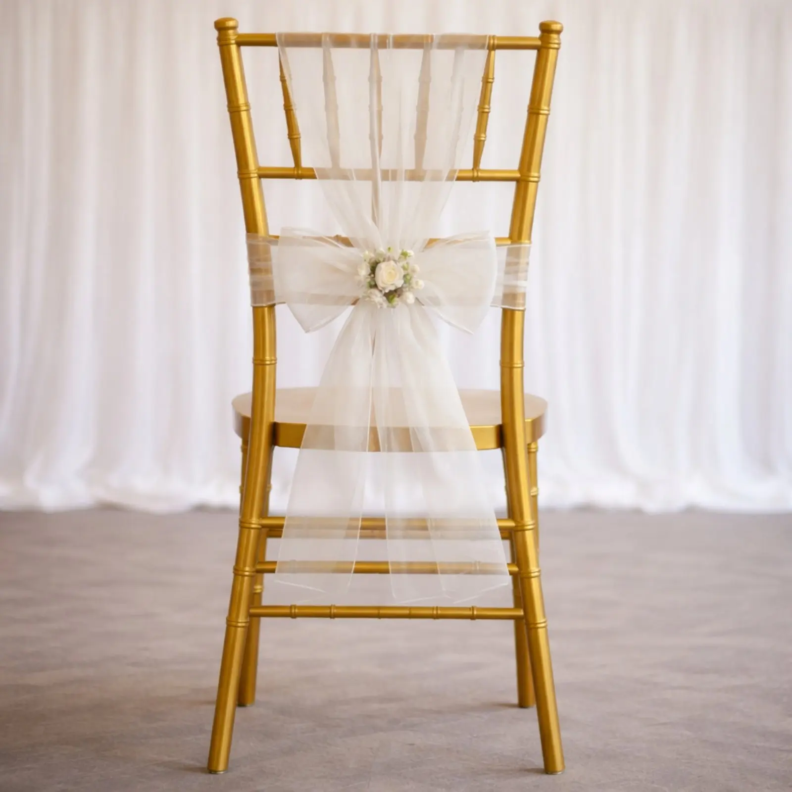 20-Pack White Organza Chair Cover Sashes (6"x108") - Sheer Reusable Bows for Wedding Events, Household Decor