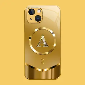 Suitable for [iPhone 14] high-end MagSafe phone case🥰，Luxury Gold 26 Initial phone Case Bling Monogram 952