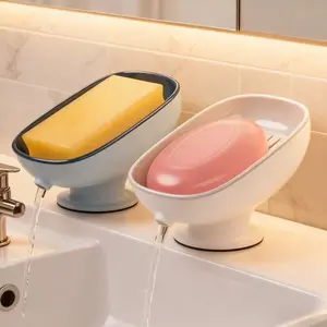 Household Soap Dish with Suction Cups Drainage Design Double Layer for Easy Disassembly Light Luxury Bathroom Vanity Organizer Essential