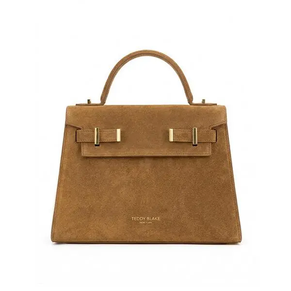 Women's Structured Flap Italian Calf Suede Ava Satchel Handbag, 11" - Single Rounded Top Handle, Detachable Adjustable Shoulder Strap, Suede Interior with Side Pockets, Designer Handbags for Women, Teddy Blake Made in Italy, Work, Evening Out & Date Night